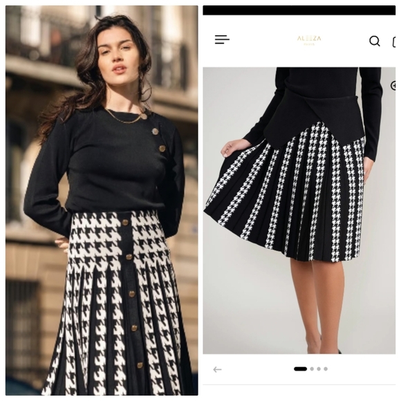 Aleezxa Paris Houndstooth Knit Pleated Skirt Button-Front Skirt - Picture 2 of 15